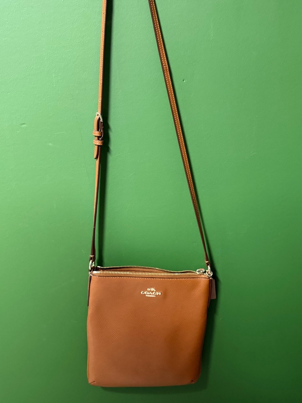 Coach Tan Pebbled Leather Crossbody Bag with Gold Hardware